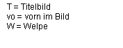Textfeld: T = Titelbild
vo = vorn im Bild
W = Welpe